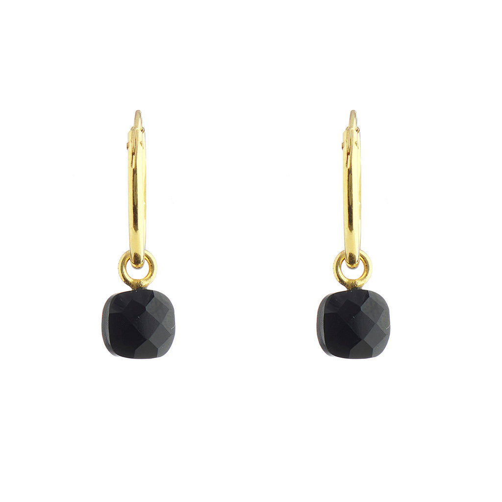 Small Black onyx hoop earrings - Gold