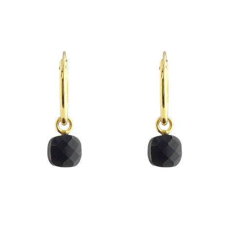 Small Black onyx hoop earrings - Gold