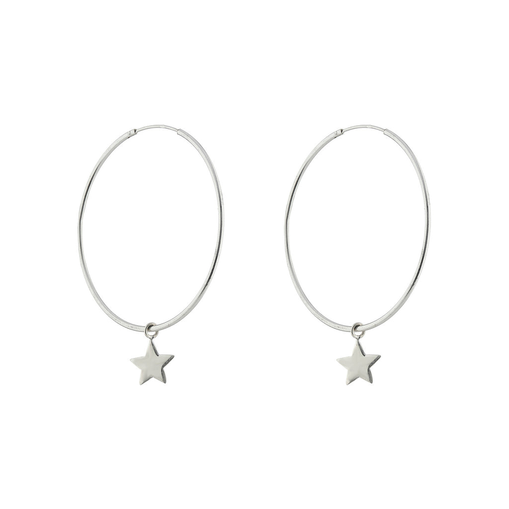 925 Silver Star Hoop Earrings - Medium