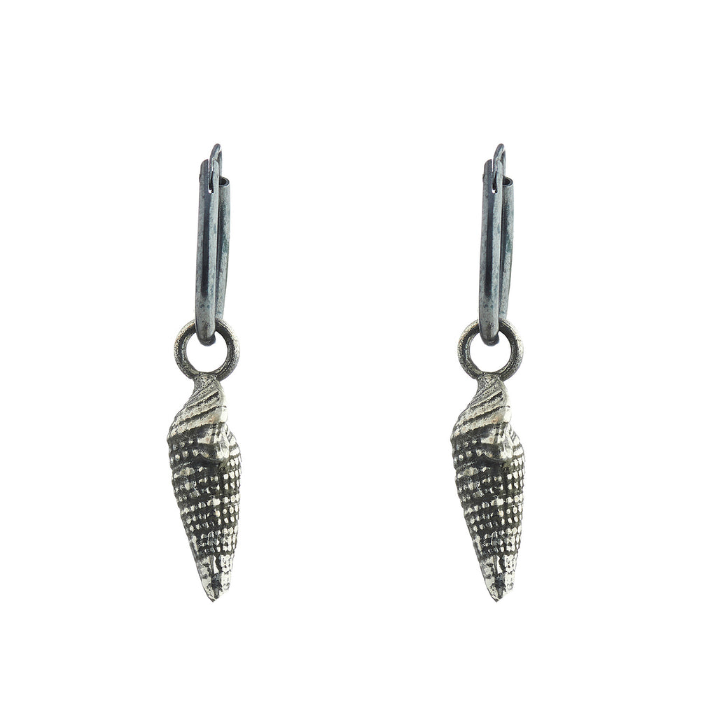 Small shell hoop earrings - oxidised silver