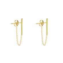 925 Silver Bar Chain Earrings - Gold