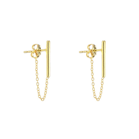 925 Silver Bar Chain Earrings - Gold