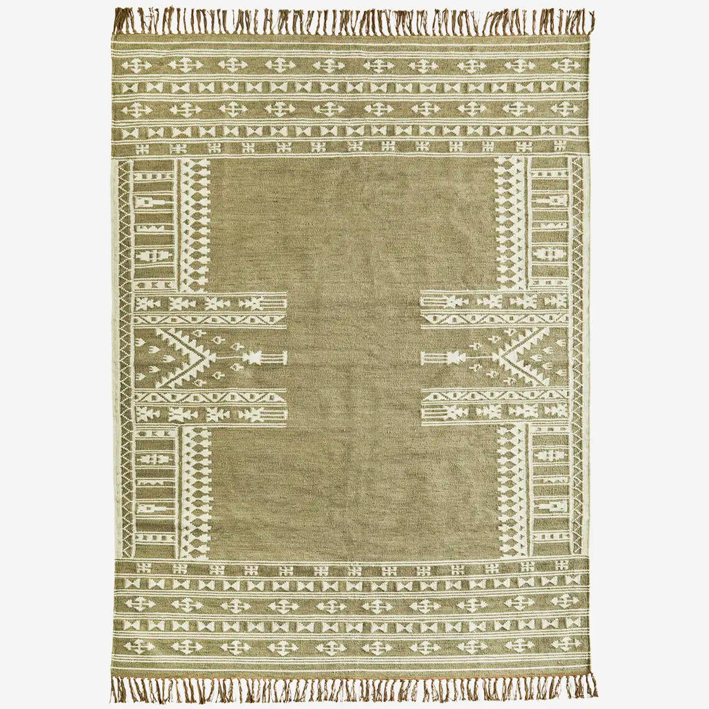 Madam Stoltz Handwoven wool rug Khaki
