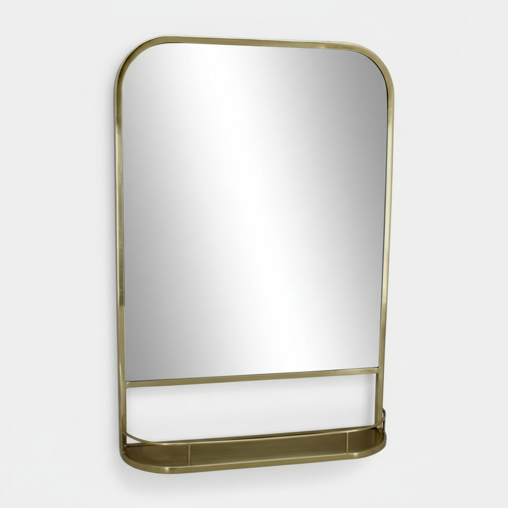 Lucas Wall mirror w/mini shelf Brass Tone