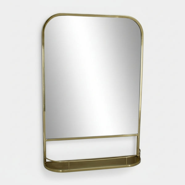 Lucas Wall mirror w/mini shelf Brass Tone