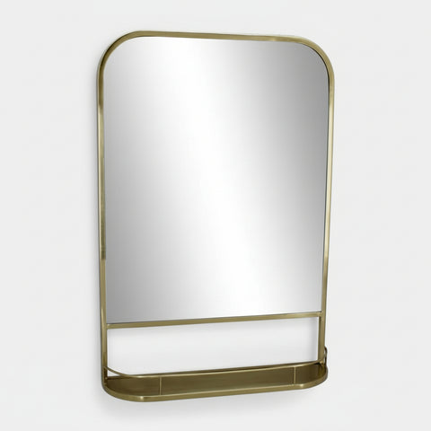 Lucas Wall mirror w/mini shelf Brass Tone