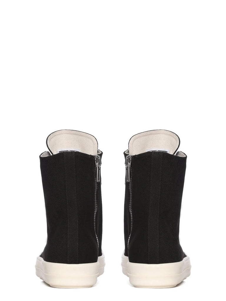 Rick Owens DRKSHDW FW26 TOWER JUMBOLACE SNEAKS IN BLACK/MILK/MILK 13OZ OVERDYED DENIM