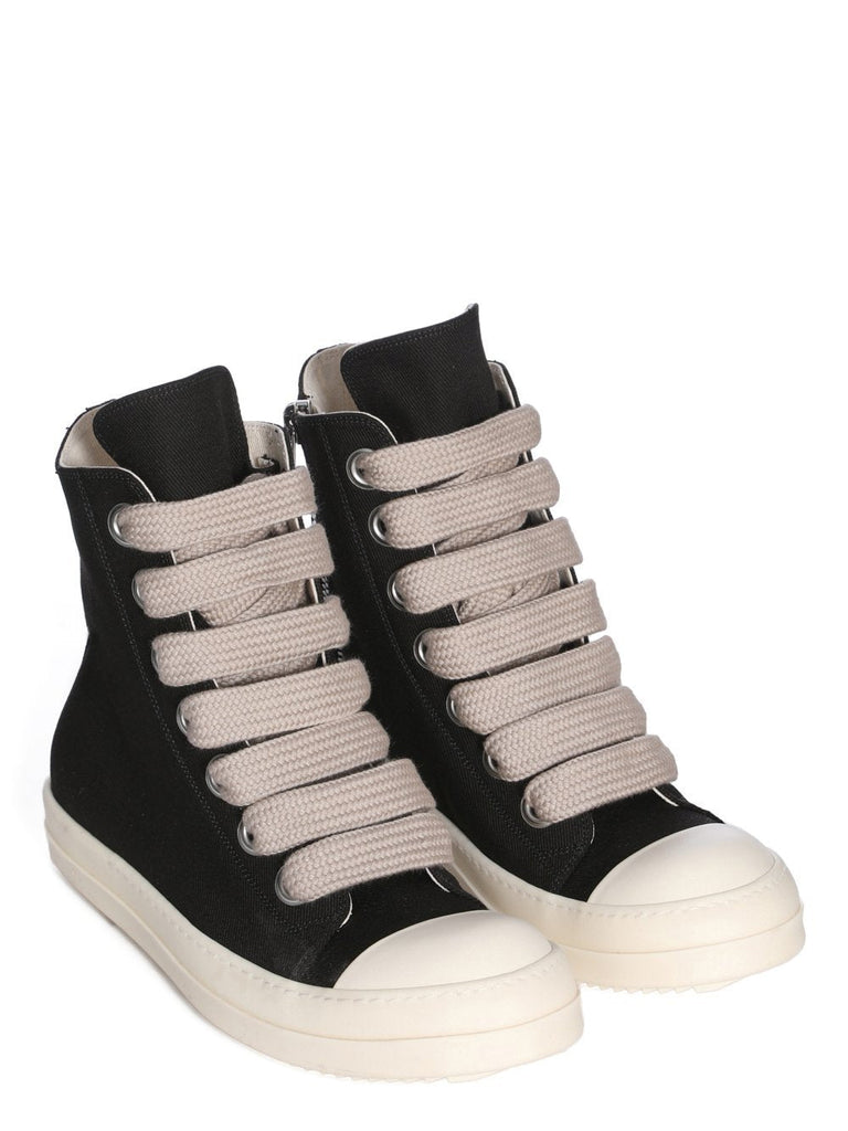 Rick Owens DRKSHDW FW26 TOWER JUMBOLACE SNEAKS IN BLACK/MILK/MILK 13OZ OVERDYED DENIM