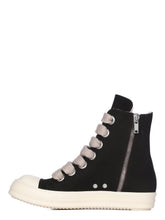 Rick Owens DRKSHDW FW26 TOWER JUMBOLACE SNEAKS IN BLACK/MILK/MILK 13OZ OVERDYED DENIM