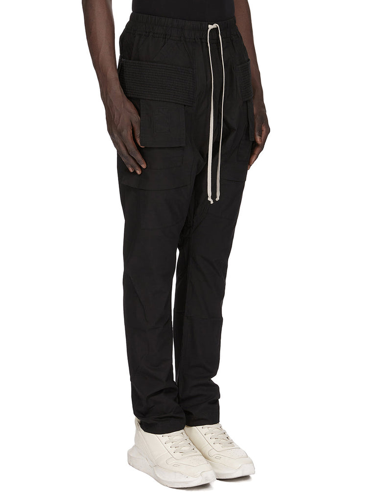 DRKSHDW by Rick Owens SS26 CREATCH CARGO DRAWSTRING IN BLACK COMPACT HEAVY JERSEY