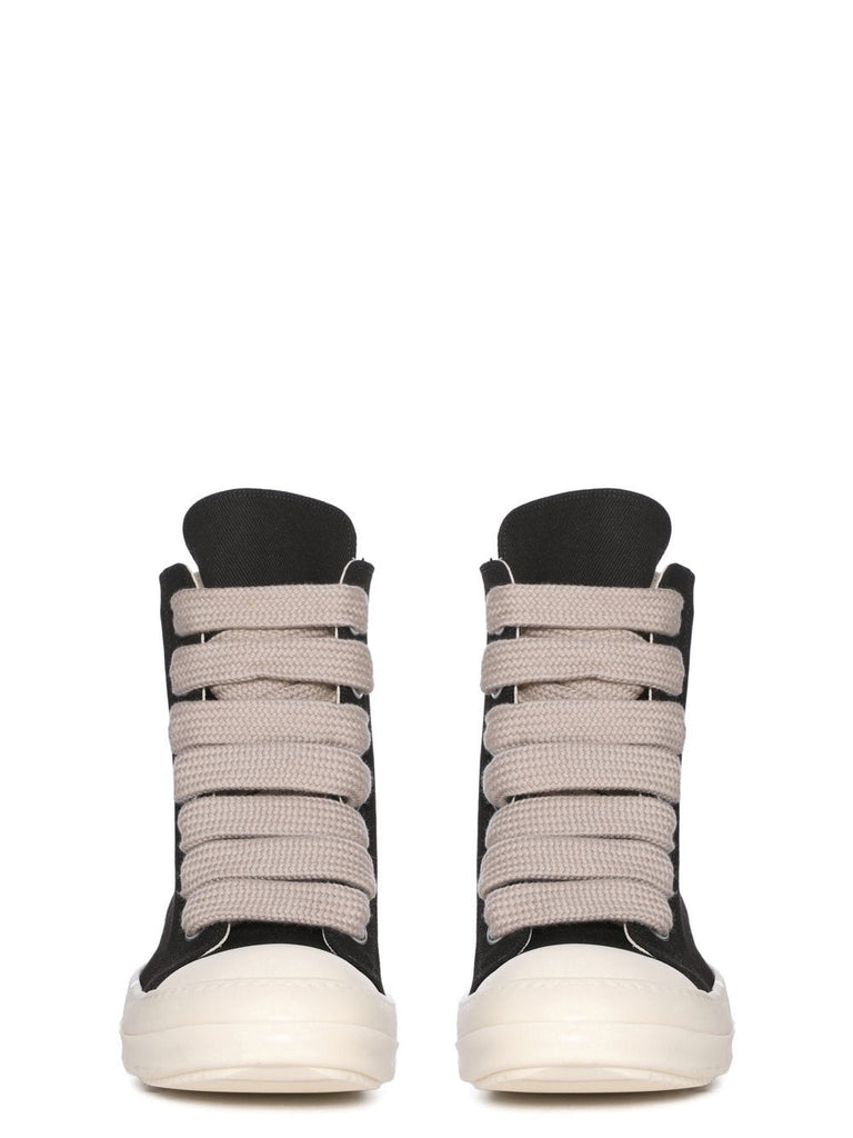 Rick Owens DRKSHDW FW26 TOWER JUMBOLACE SNEAKS IN BLACK/MILK/MILK 13OZ OVERDYED DENIM
