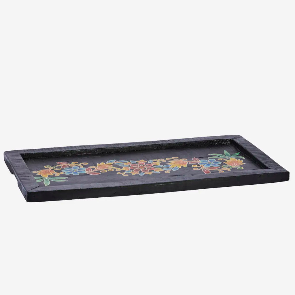 Madam Stoltz Hand painted recycled wooden tray - large black