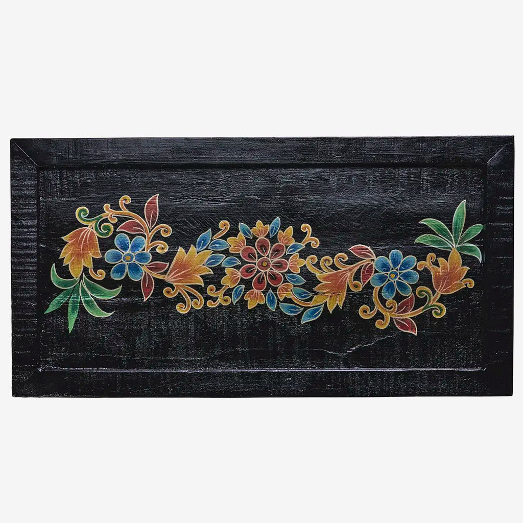 Madam Stoltz Hand painted recycled wooden tray - large black