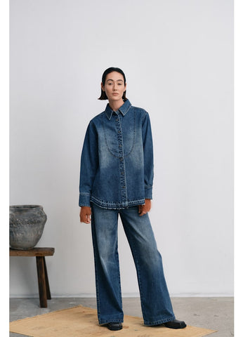 Rabens Saloner Paia Denim bib shirt I Dark indigo