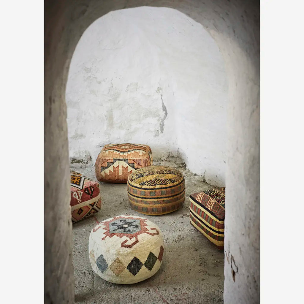 Madam Stoltz Handwoven Wool Pouf