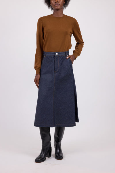 A.P.C. Women JUPE SEASIDE Flared skirt in indigo blue Japanese denim
