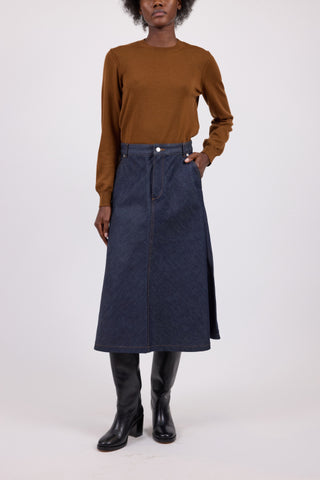 A.P.C. Women JUPE SEASIDE Flared skirt in indigo blue Japanese denim