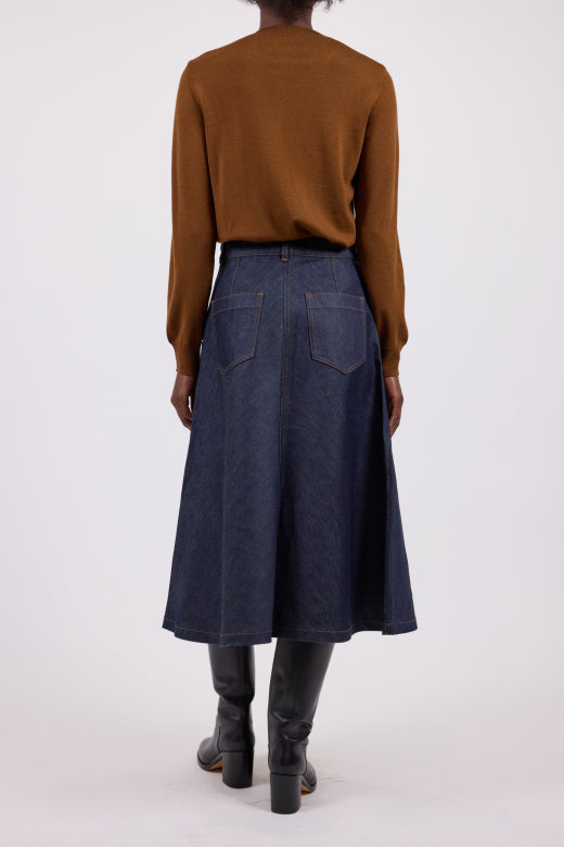 A.P.C. Women JUPE SEASIDE Flared skirt in indigo blue Japanese denim