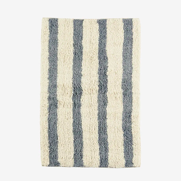 Madam Stoltz Striped tufted bath mat - Dusty Blue, Off White