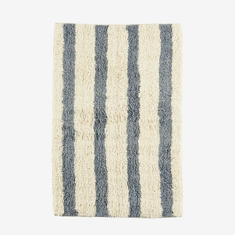 Madam Stoltz Striped tufted bath mat - Dusty Blue, Off White