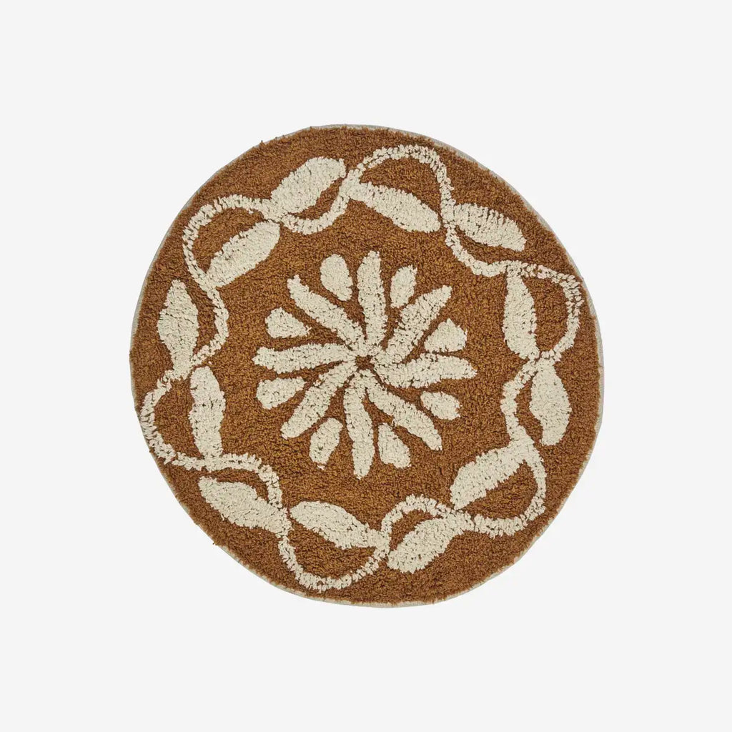 Madam Stoltz Round tufted bath mat - Mustard, off white