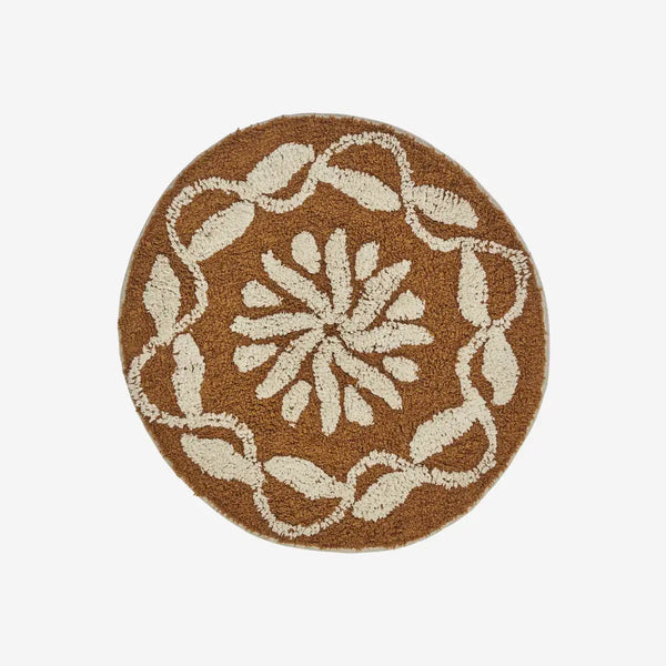 Madam Stoltz Round tufted bath mat - Mustard, off white