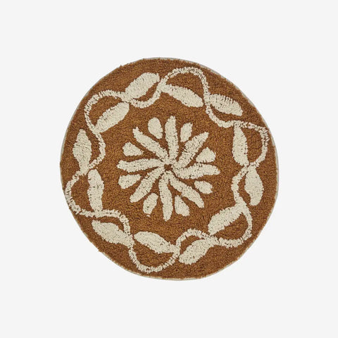Madam Stoltz Round tufted bath mat - Mustard, off white