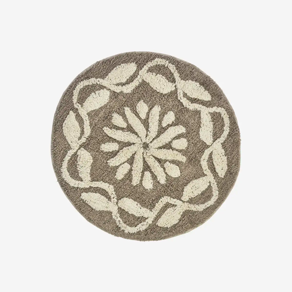Madam Stoltz Round tufted bath mat - Greige, off white