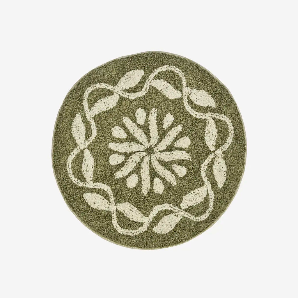 Madam Stoltz Round tufted bath mat - Khaki, off white