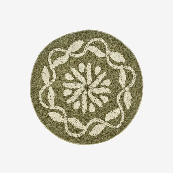 Madam Stoltz Round tufted bath mat - Khaki, off white