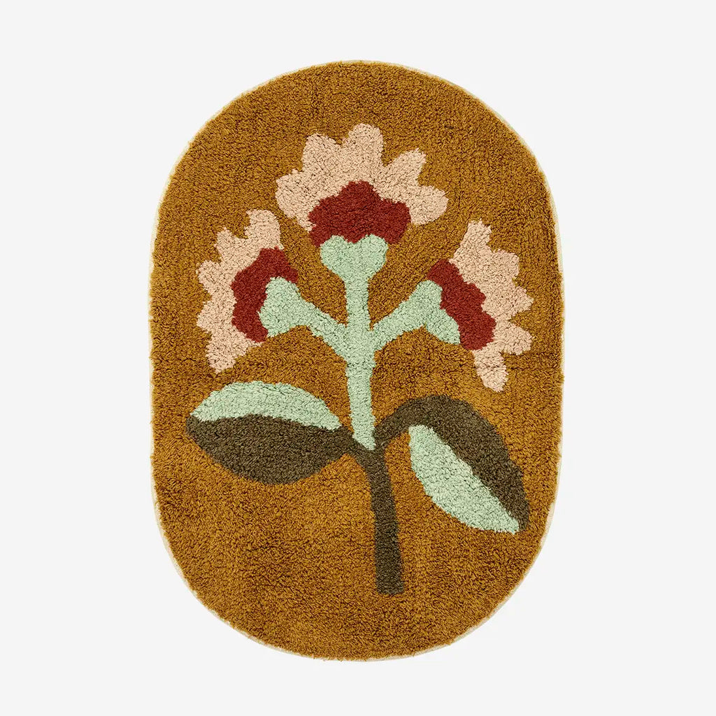 Madam Stolz Oval tufted bath mat mustard, rose, burnt orange, mint, green