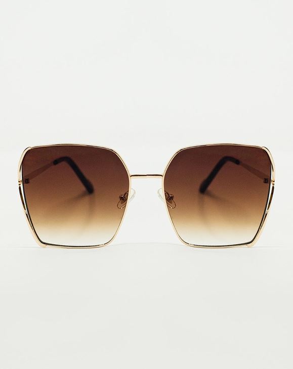 Oversized Square Metal Sunglasses in Brown Gradient Lens