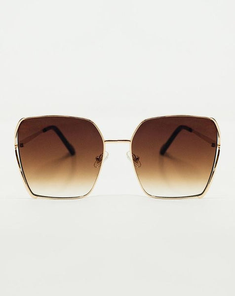 Oversized Square Metal Sunglasses in Brown Gradient Lens