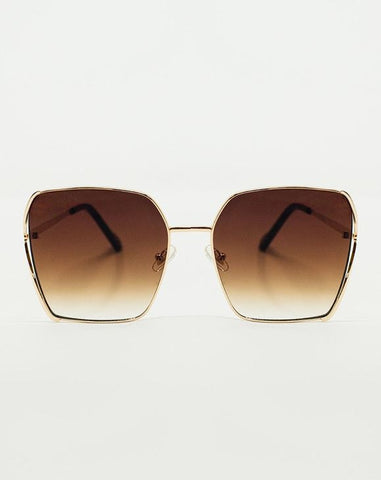 Oversized Square Metal Sunglasses in Brown Gradient Lens