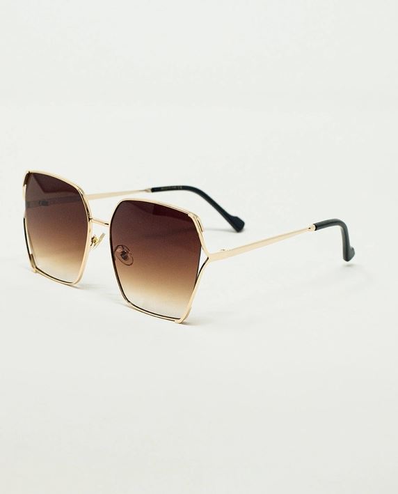Oversized Square Metal Sunglasses in Brown Gradient Lens