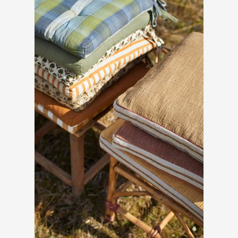 Madam Stoltz Striped Cotton chair pad - Tobacco, grey, off white
