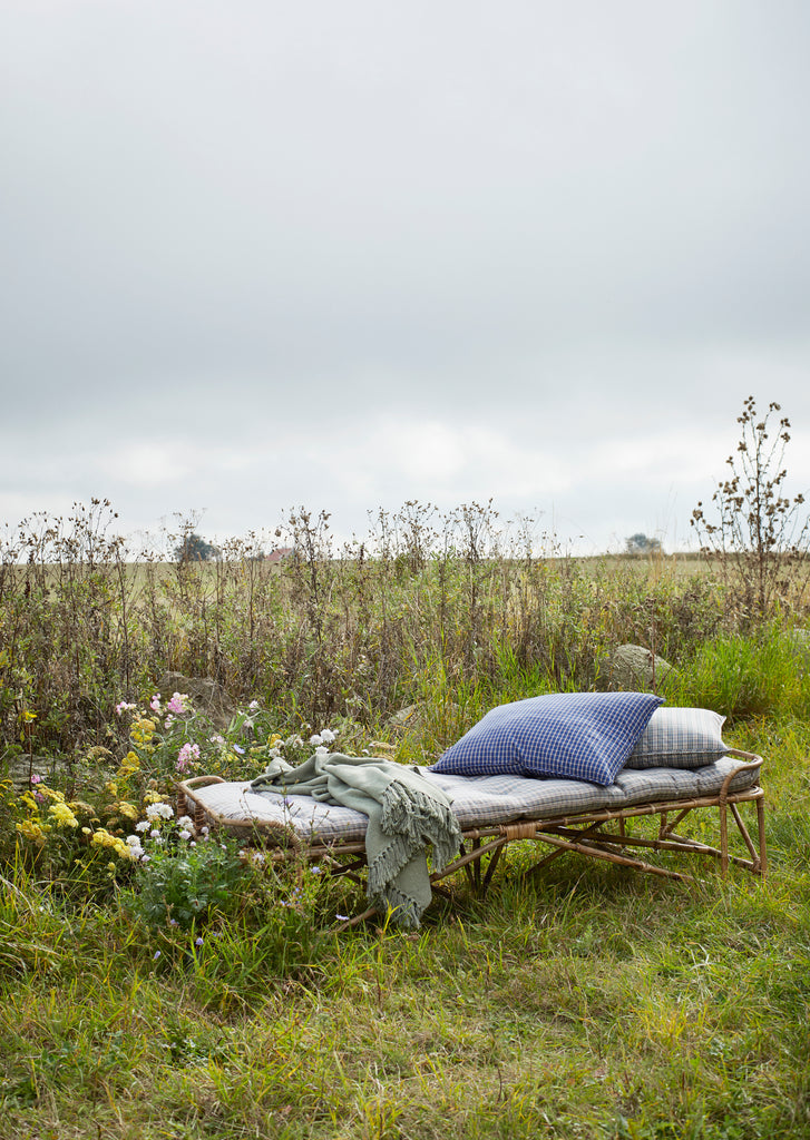Madam Stoltz Printed Cotton Mattress 70cm x 180cm stone blue, off white, bordeaux