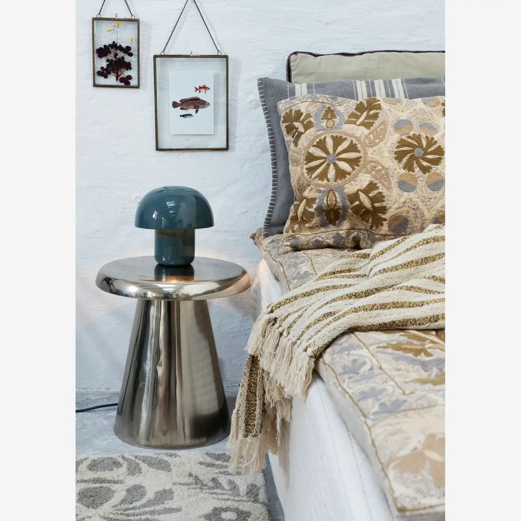 Madam Stoltz Suzani embroidered mattress  Ivory, dusty blue, khaki, greige