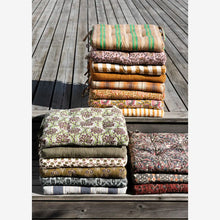 Madam Stoltz Striped Cotton Chair Pad in Off White / Dark Honey