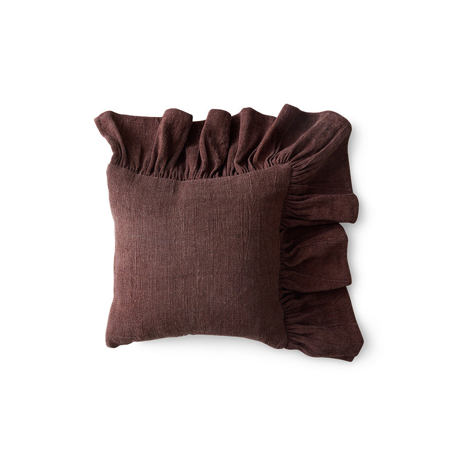 HK Living : Ruffle cushion, chestnut