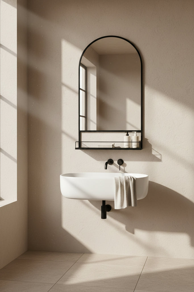 Thomas Black iron mirror with shelf