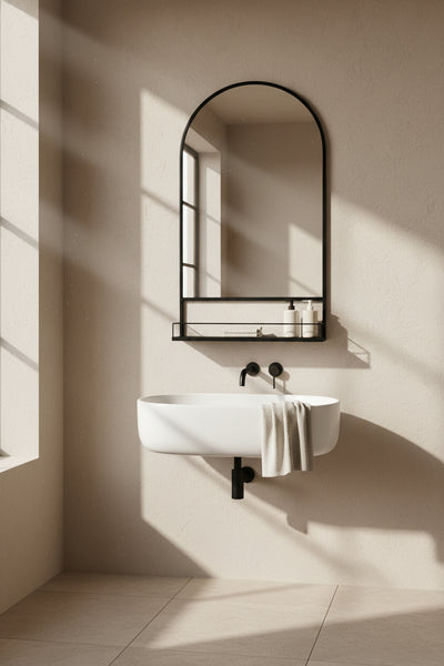 Thomas Black iron mirror with shelf