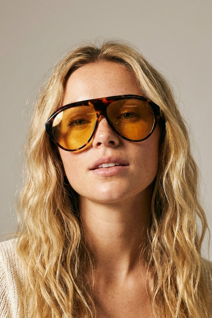 Tortoise Brown Aviator Sunglasses with Amber Lenses
