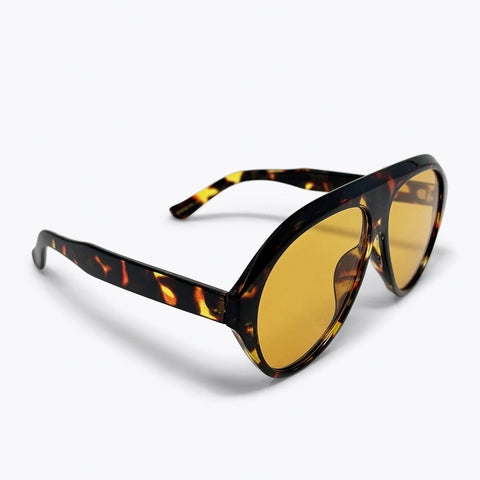Tortoise Brown Aviator Sunglasses with Amber Lenses