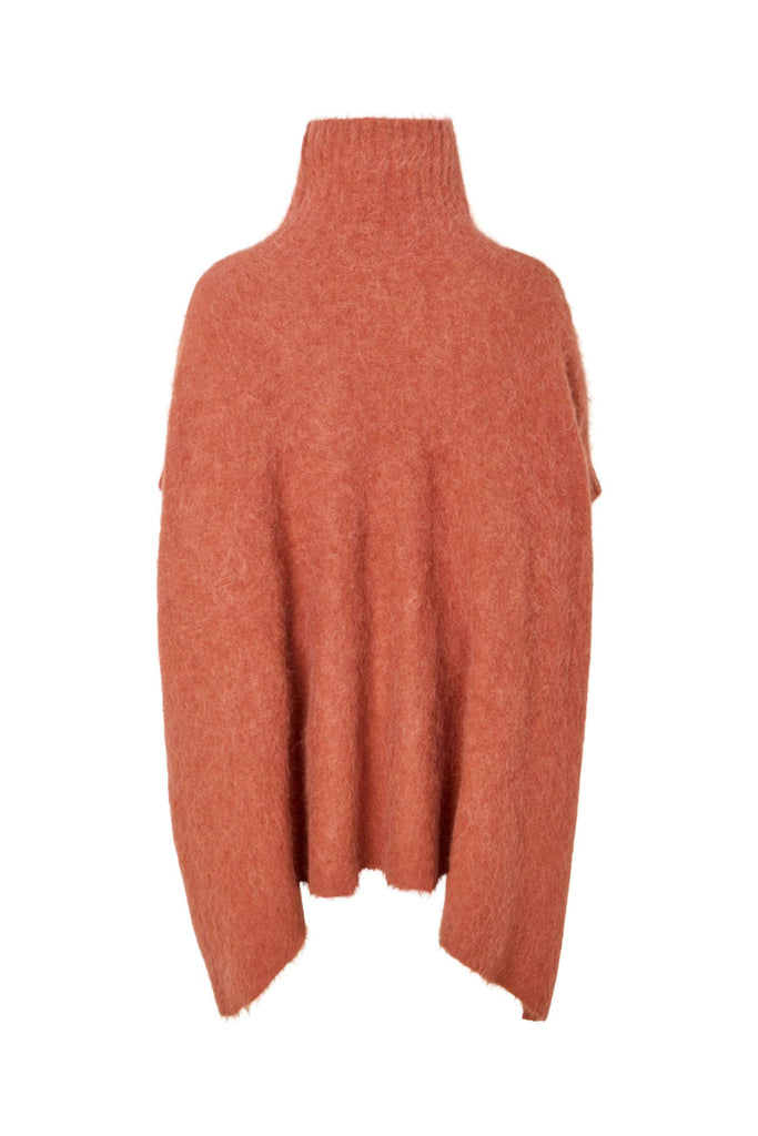 Fluffy knit poncho - Dede Redwood