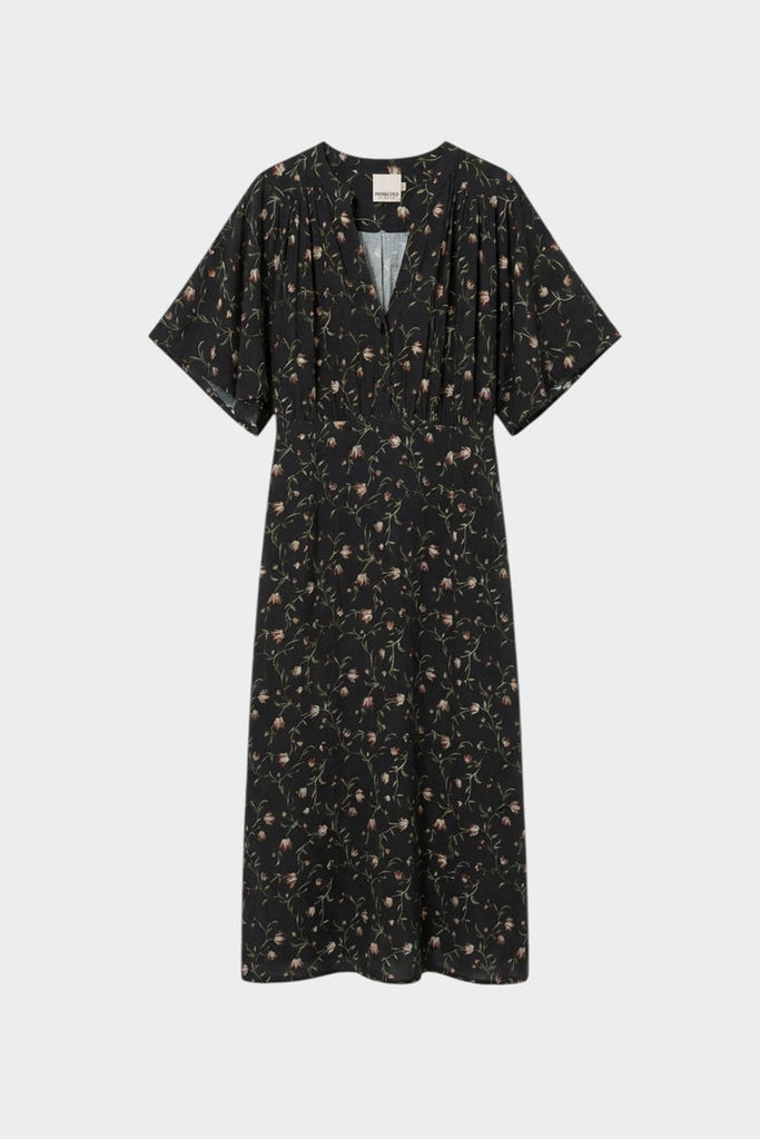 INDI&COLD AW26 LONG FLORAL PRINT DRESS NAVY