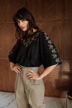 INDI&COLD AW26 EMBROIDERED-YOKE BLOUSE BLACK