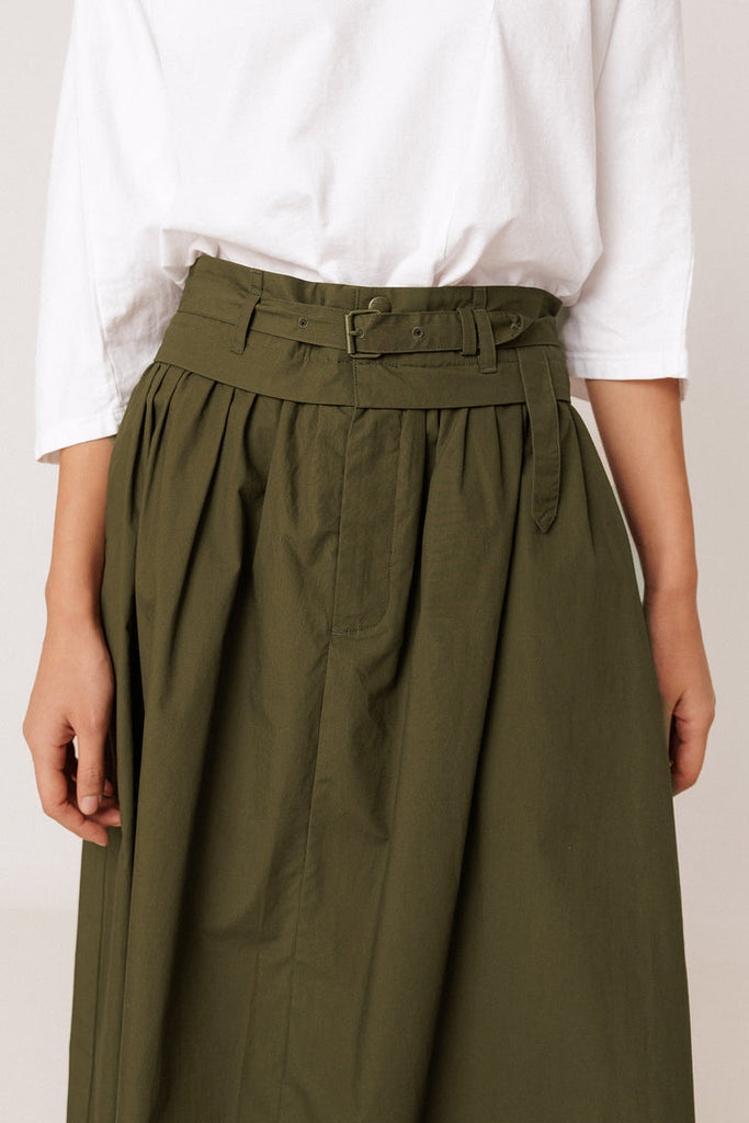 AW26 Falda POPLIN MIDI SKIRT MILITARY GREEN