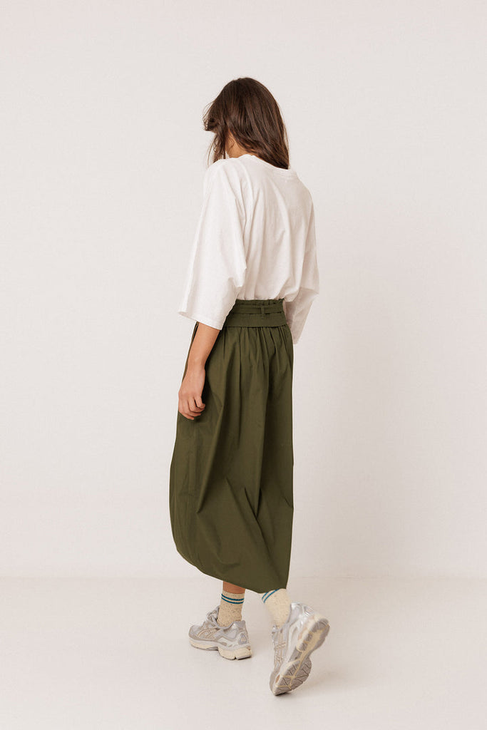 AW26 Falda POPLIN MIDI SKIRT MILITARY GREEN