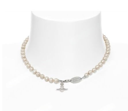 Vivienne Westwood Simonetta Pearl Necklace - Platinum Cream Rose Pearl